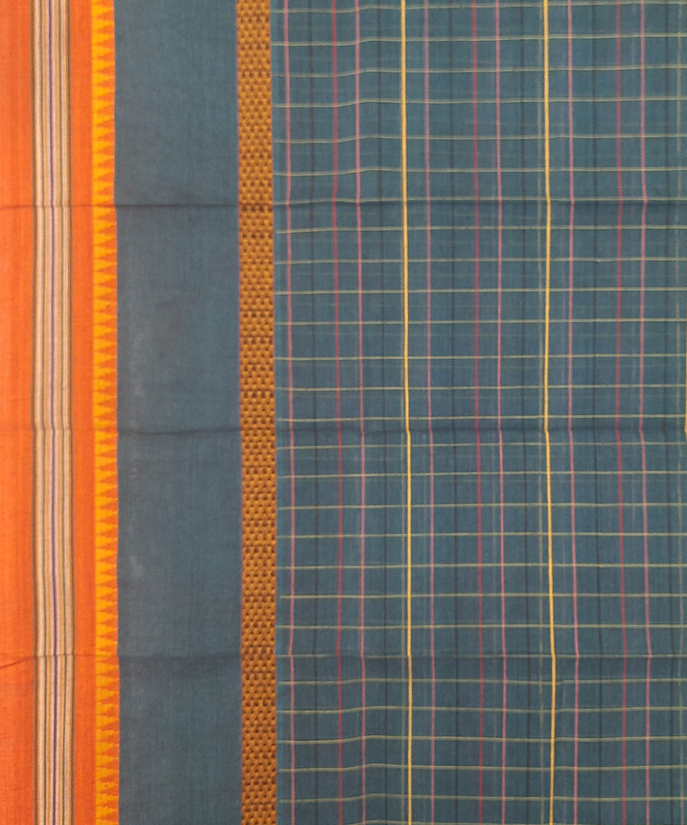 Dark teal green cotton handwoven narayanpet saree