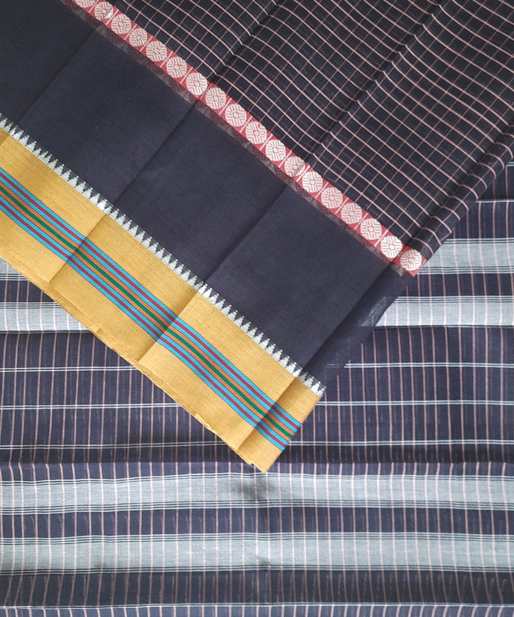 Dark navy blue cotton handwoven narayanpet saree