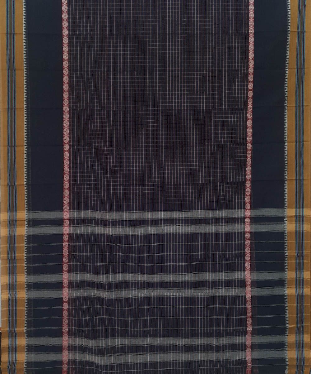 Dark navy blue cotton handwoven narayanpet saree