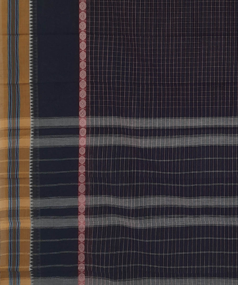 Dark navy blue cotton handwoven narayanpet saree