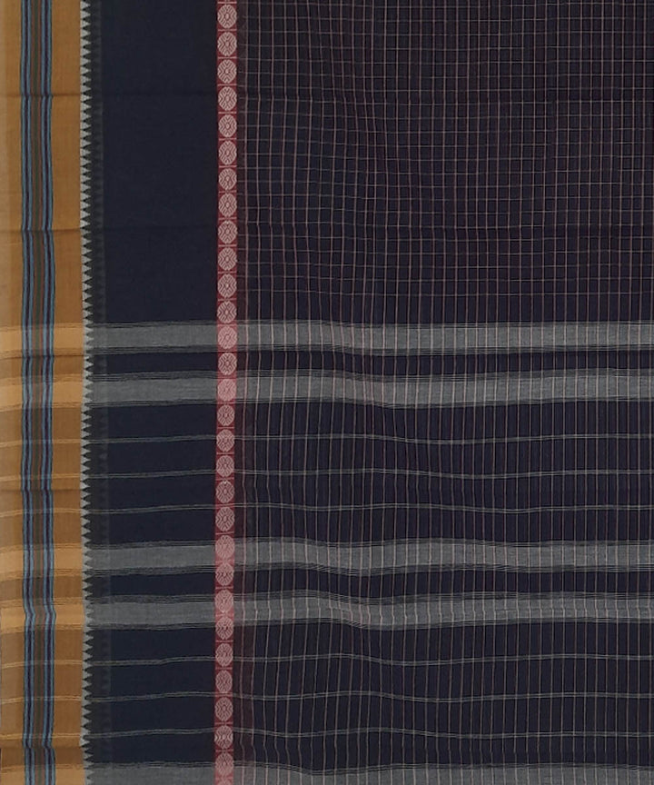 Dark navy blue cotton handwoven narayanpet saree