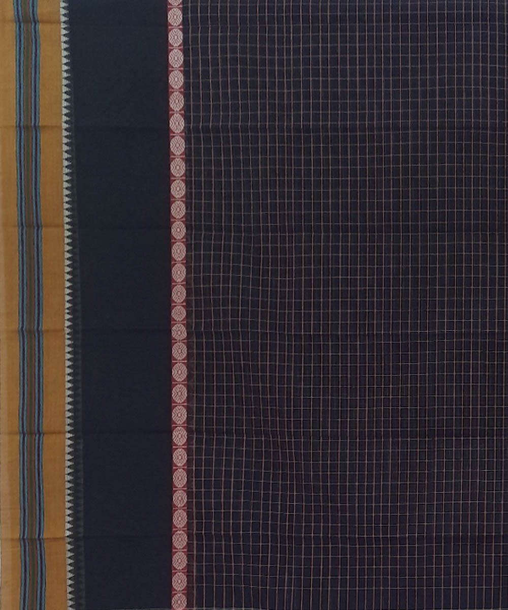 Dark navy blue cotton handwoven narayanpet saree