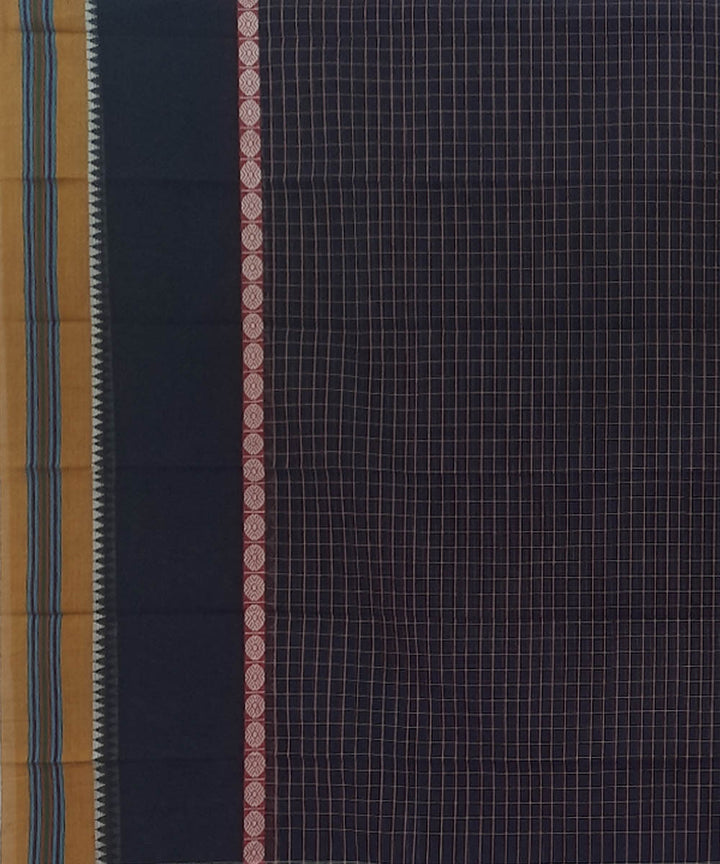 Dark navy blue cotton handwoven narayanpet saree