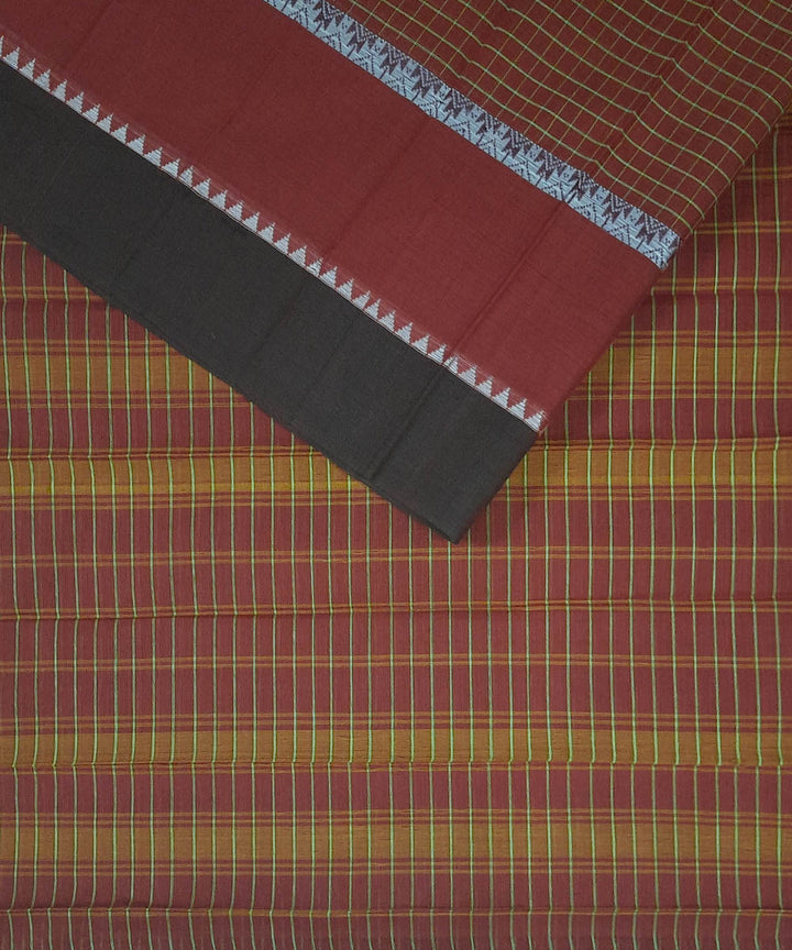 Brown maroon cotton handwoven narayanpet saree