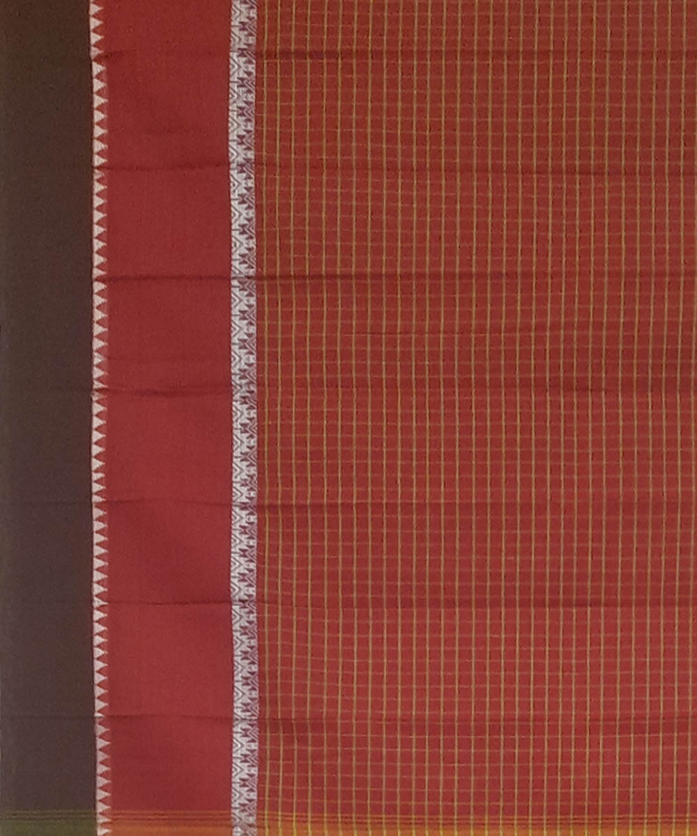 Brown maroon cotton handwoven narayanpet saree