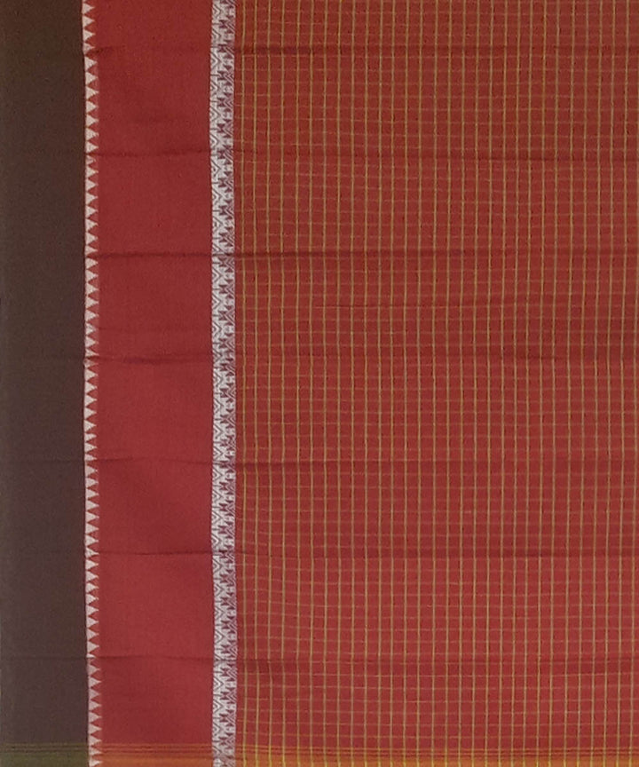 Brown maroon cotton handwoven narayanpet saree