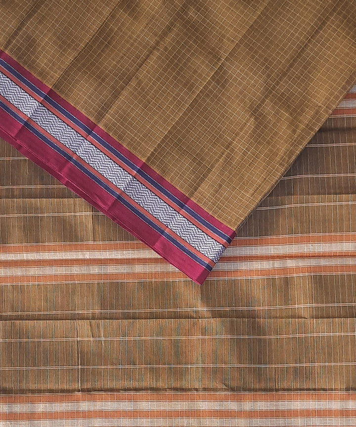 Brown pink handwoven cotton narayanpet saree