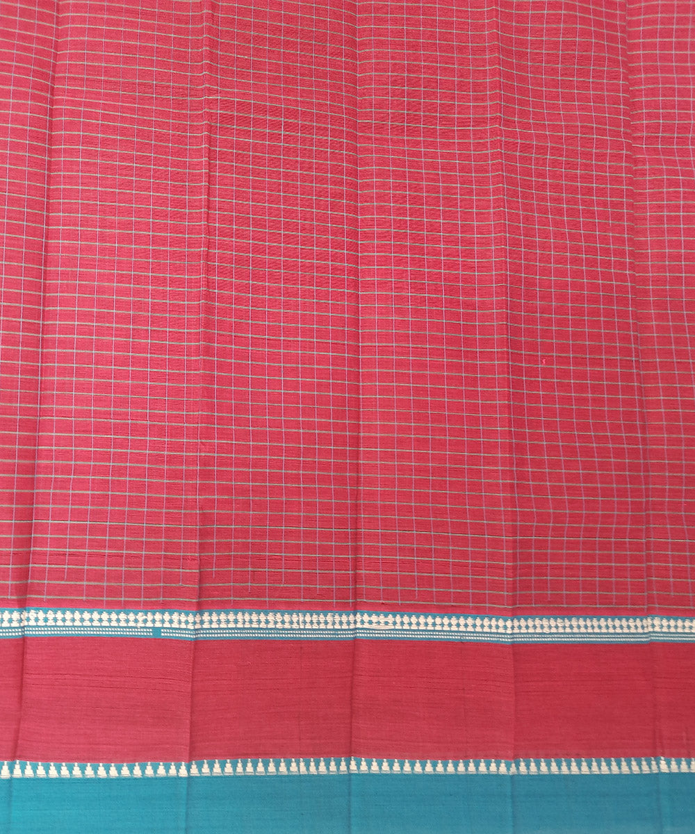 Red blue handwoven cotton narayanpet saree