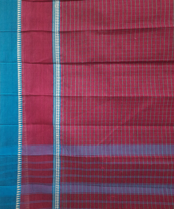 Red blue handwoven cotton narayanpet saree