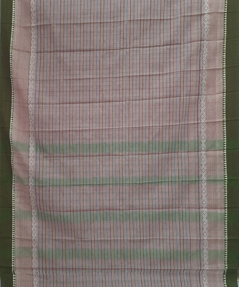 Cream green handwoven cotton narayanpet saree