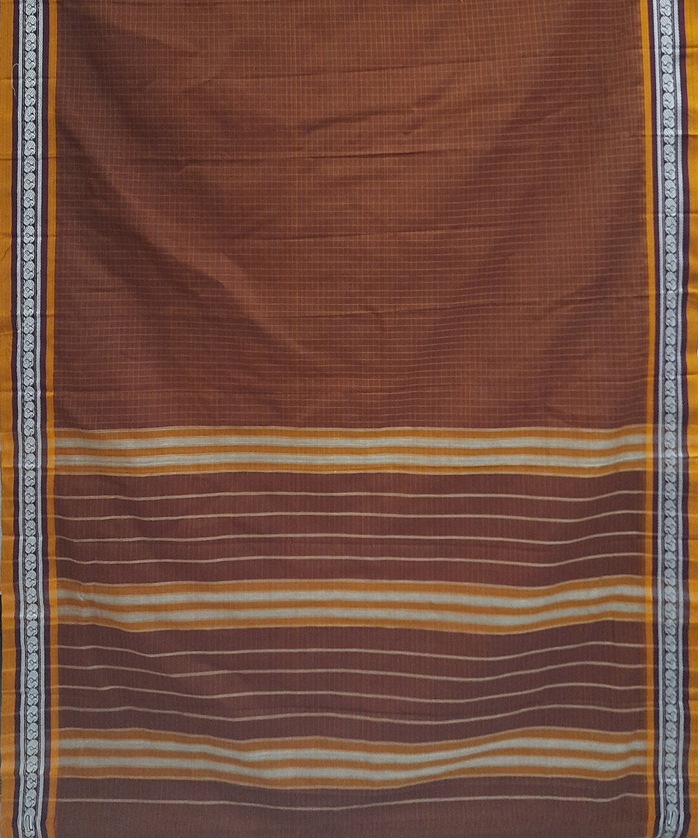 Brown yellow handwoven cotton narayanpet saree