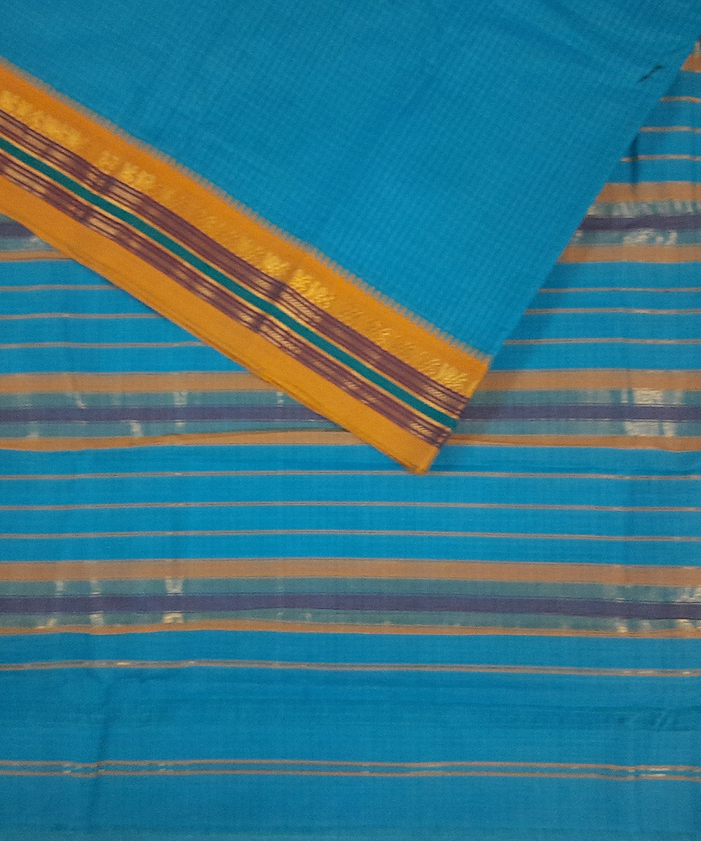 Blue yellow handwoven cotton narayanpet saree