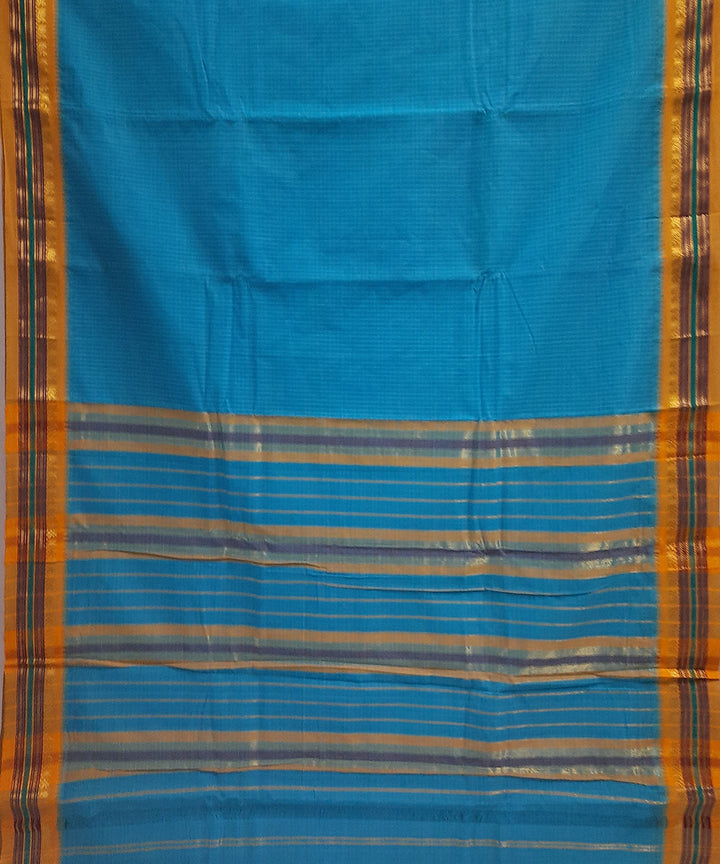 Blue yellow handwoven cotton narayanpet saree