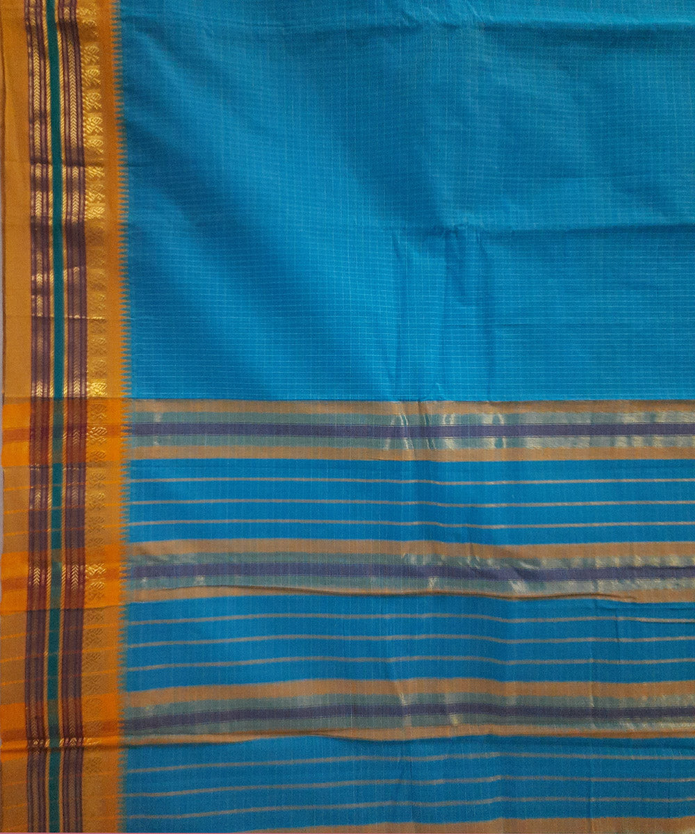 Blue yellow handwoven cotton narayanpet saree