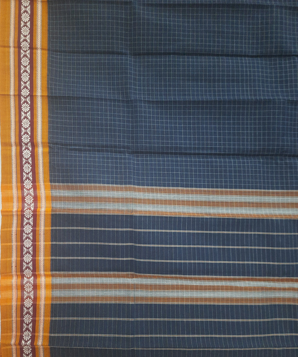 Navy blue yellow handwoven cotton narayanpet saree