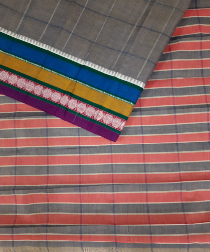 Grey multicolor handwoven cotton narayanpet saree