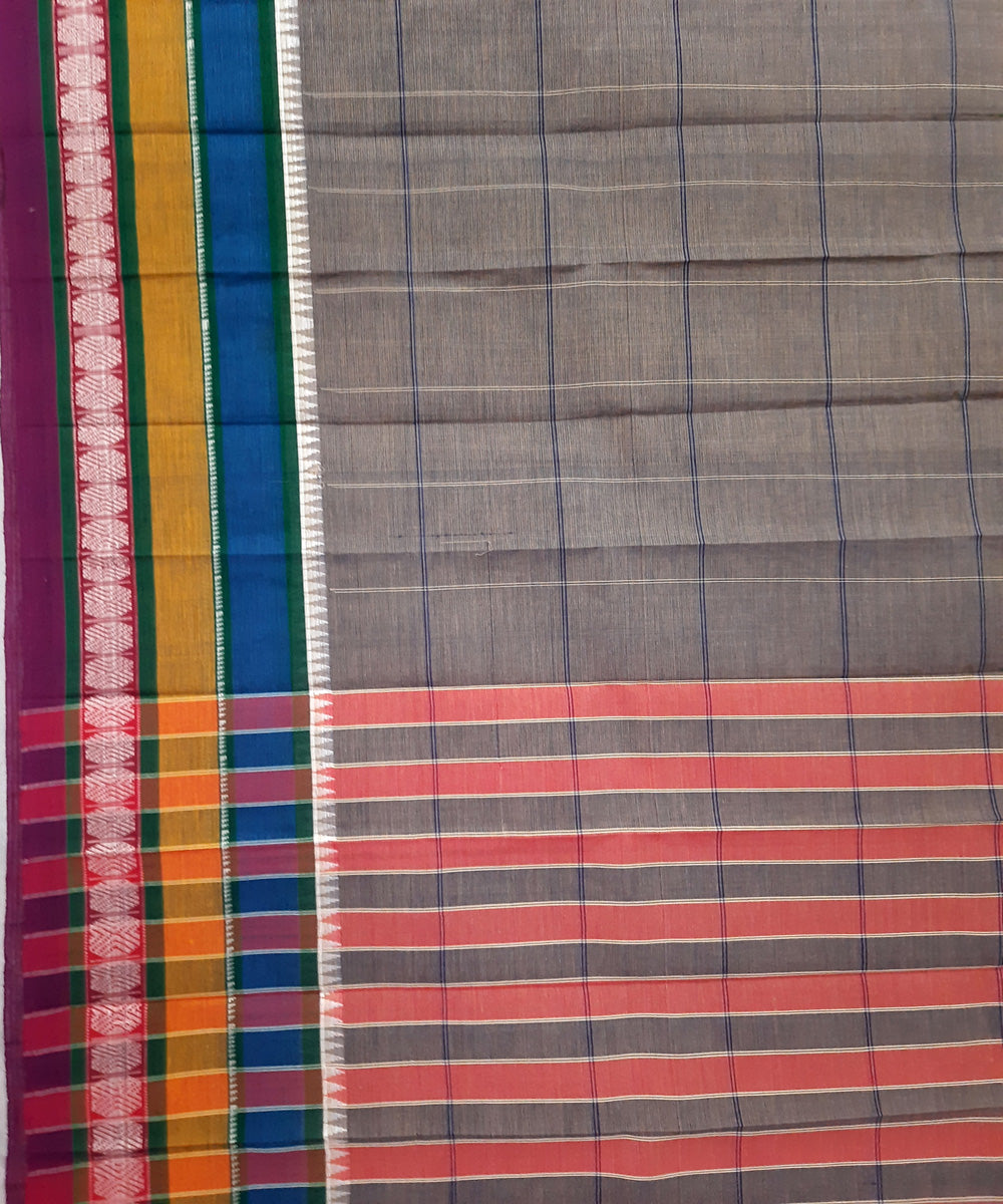 Grey multicolor handwoven cotton narayanpet saree