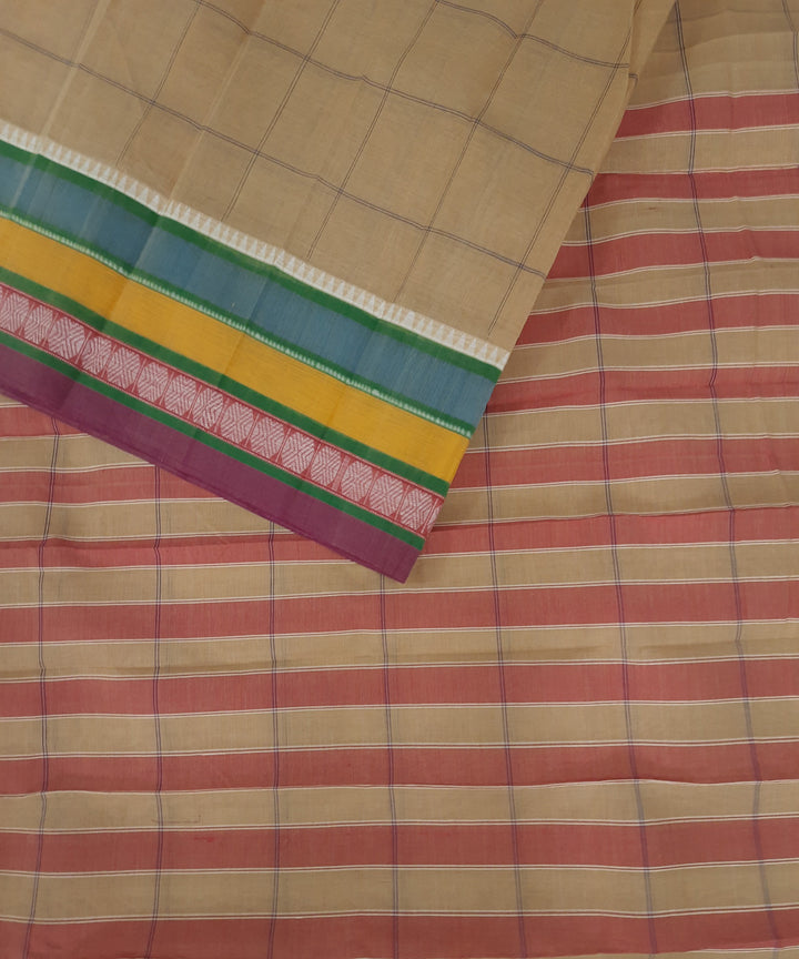 Brown multicolor handwoven cotton narayanpet saree