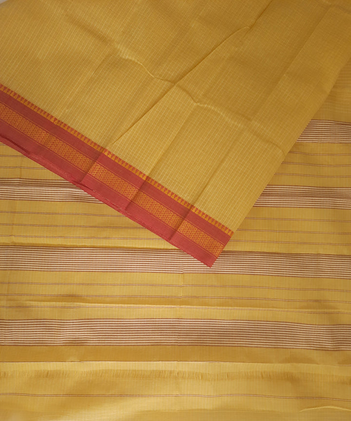 Yellow red handwoven cotton narayanpet saree