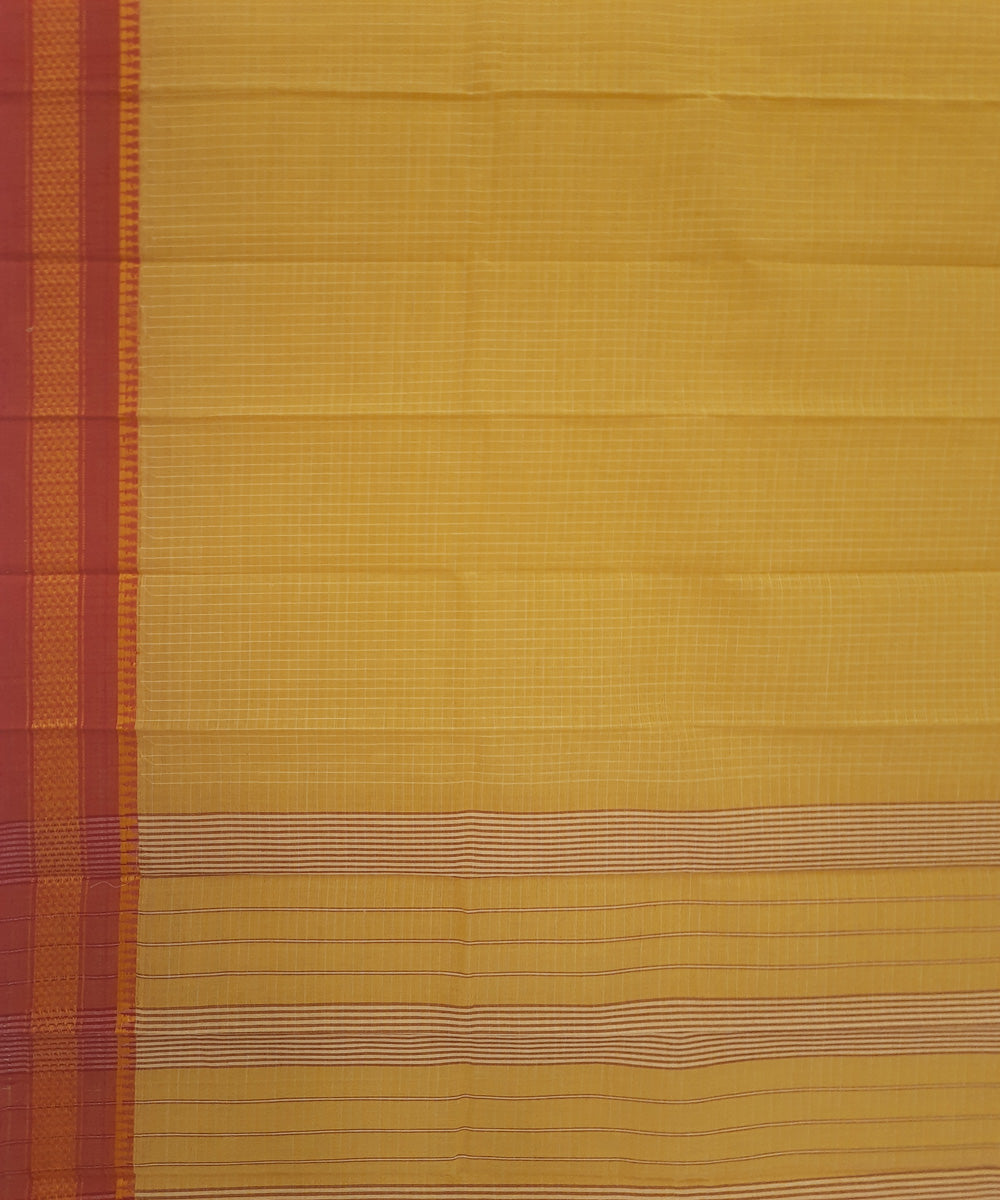 Yellow red handwoven cotton narayanpet saree