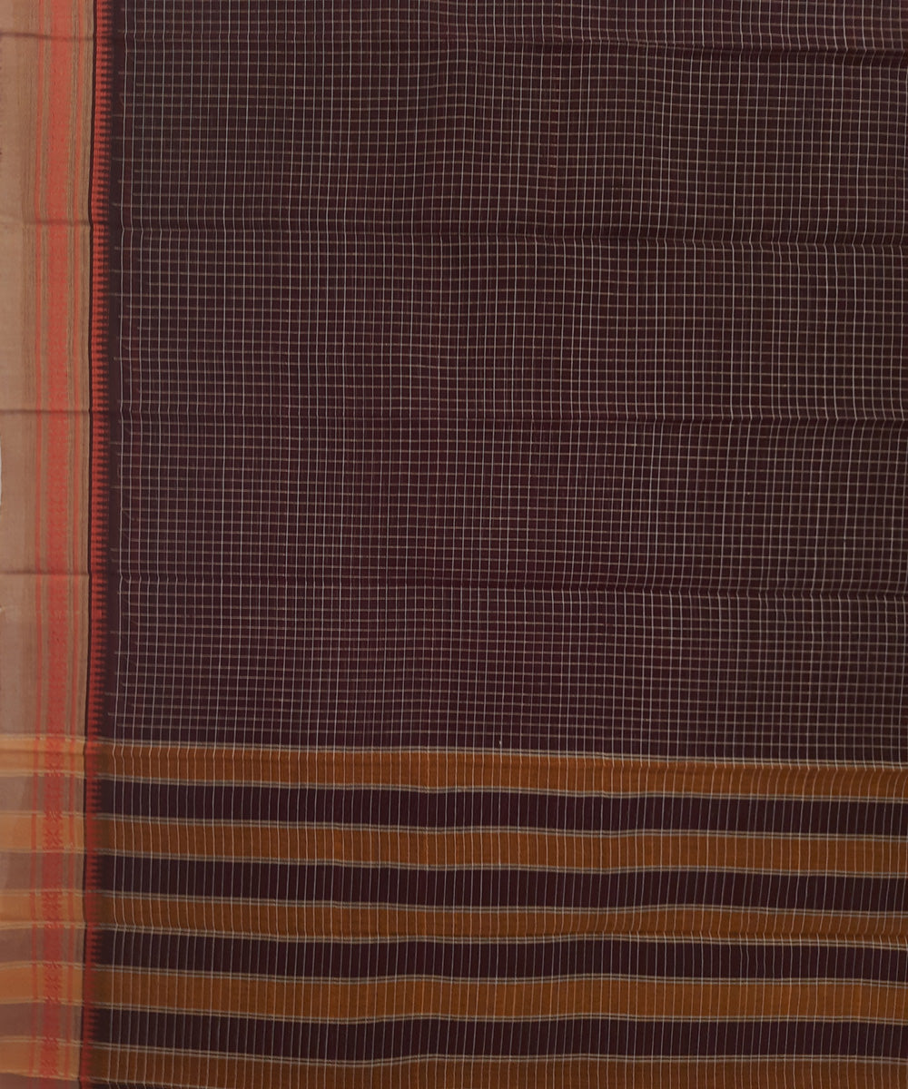 Brown yellow handloom cotton narayanpet saree