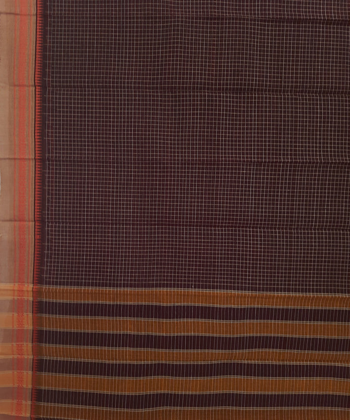 Brown yellow handloom cotton narayanpet saree