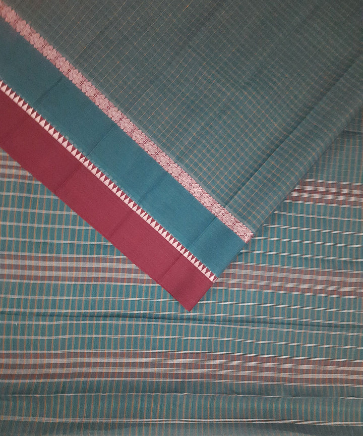 Cyan green handwoven cotton narayanpet saree