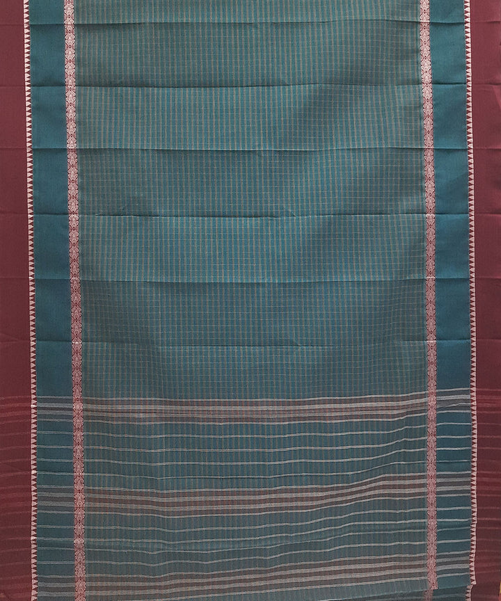 Cyan green handwoven cotton narayanpet saree