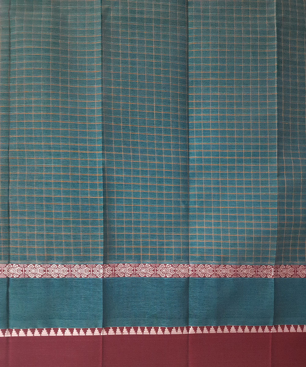 Cyan green handwoven cotton narayanpet saree