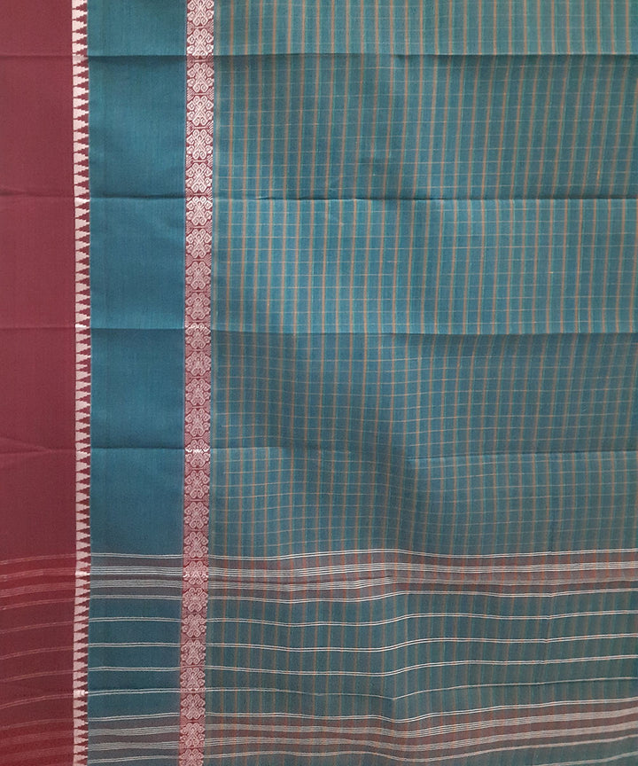 Cyan green handwoven cotton narayanpet saree