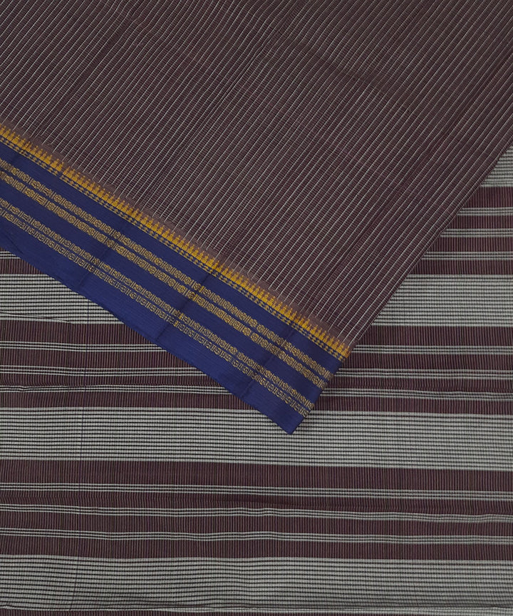 Dark brown handwoven cotton narayanpet saree