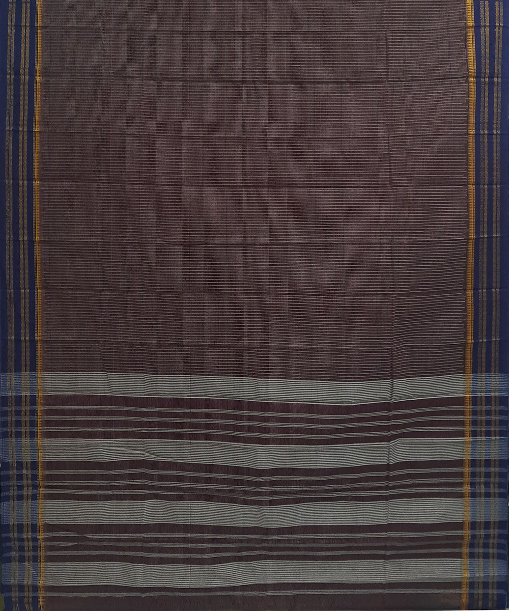 Dark brown handwoven cotton narayanpet saree