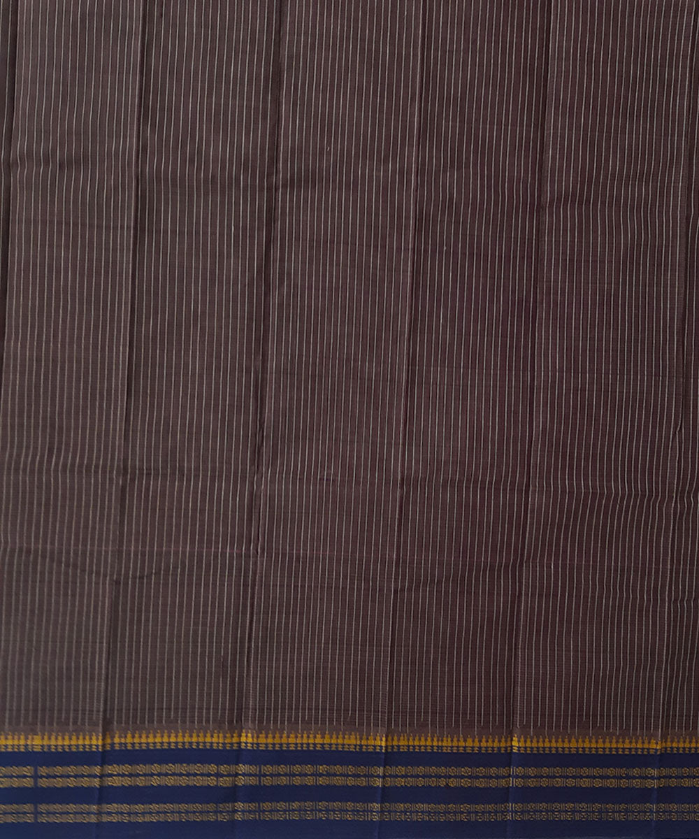 Dark brown handwoven cotton narayanpet saree