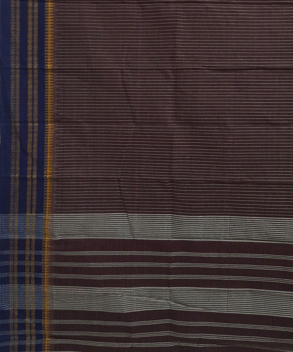 Dark brown handwoven cotton narayanpet saree