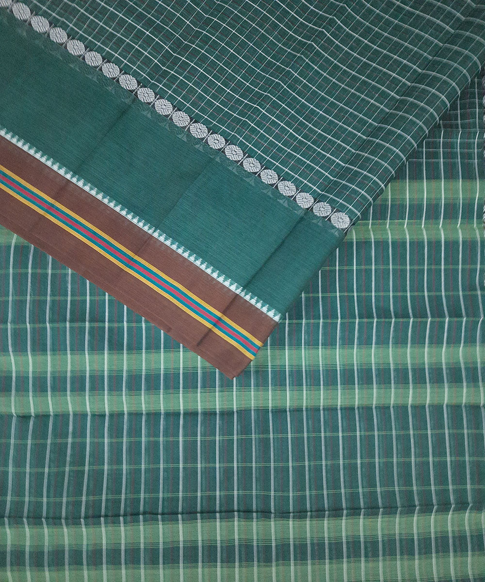 Cyan green hand woven cotton narayanpet saree