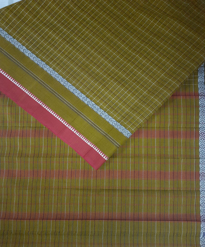 Olive green handwoven cotton narayanpet saree