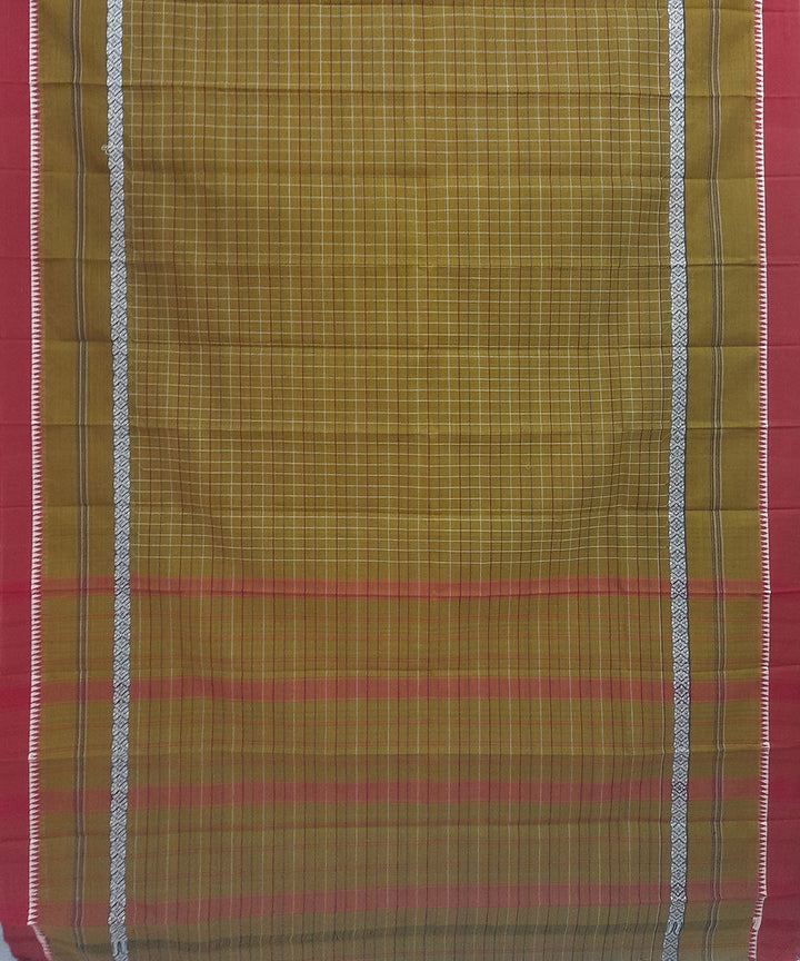 Olive green handwoven cotton narayanpet saree