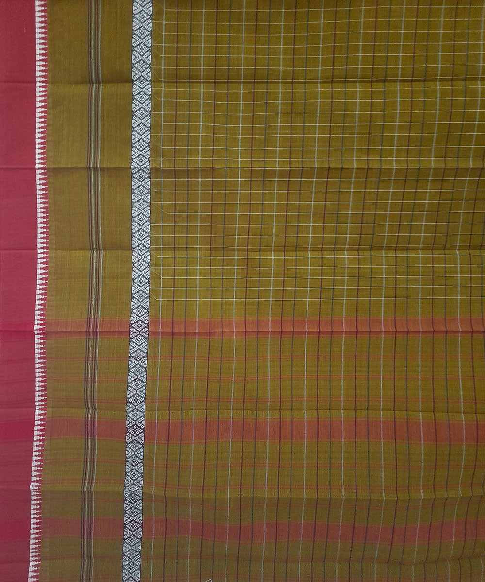 Olive green handwoven cotton narayanpet saree