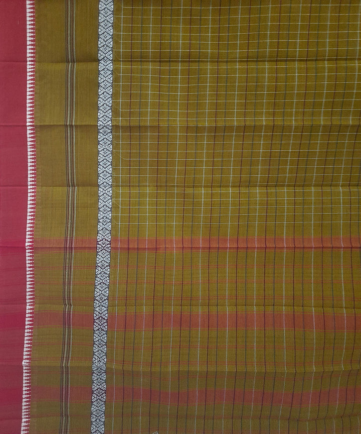 Olive green handwoven cotton narayanpet saree