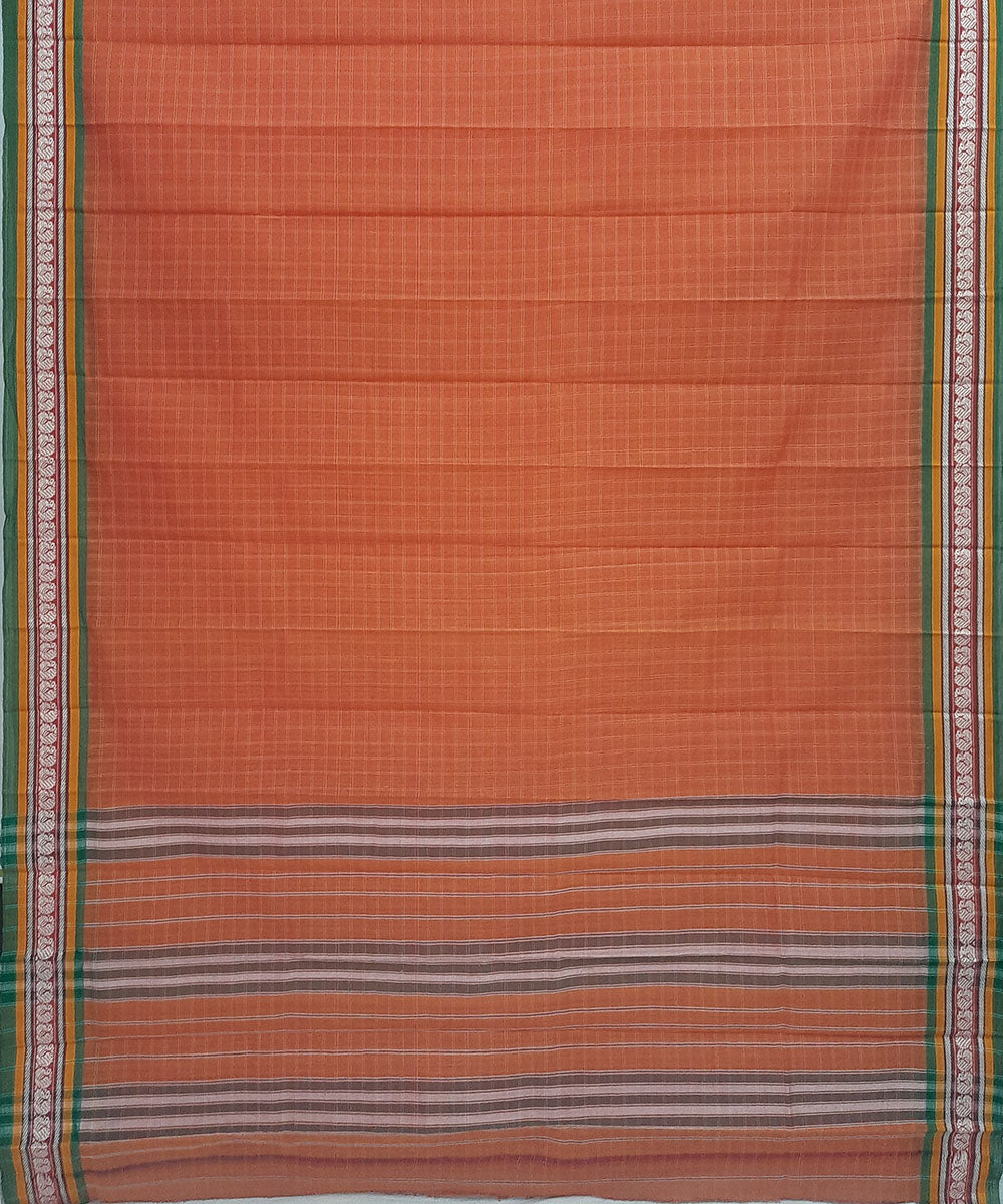 Orange hand woven cotton narayanpet saree