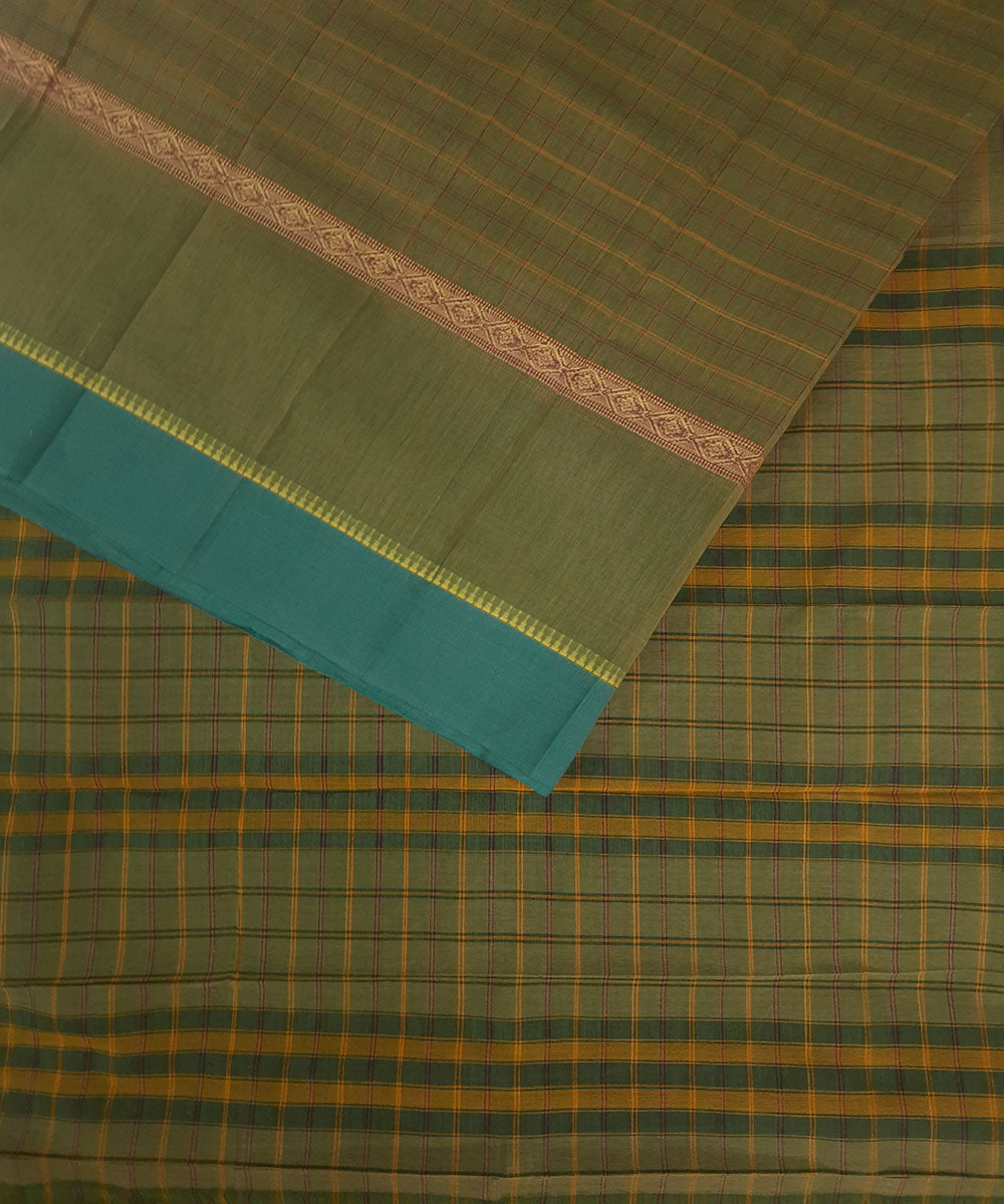 Olive green hand woven cotton narayapet saree