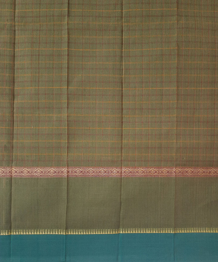 Olive green hand woven cotton narayapet saree