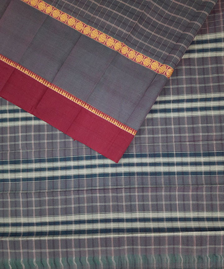 Dark grey handwoven cotton narayanpet saree