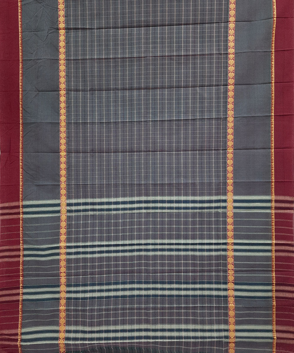 Dark grey handwoven cotton narayanpet saree