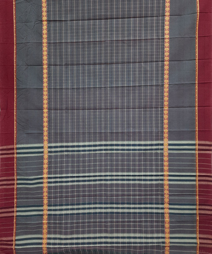 Dark grey handwoven cotton narayanpet saree