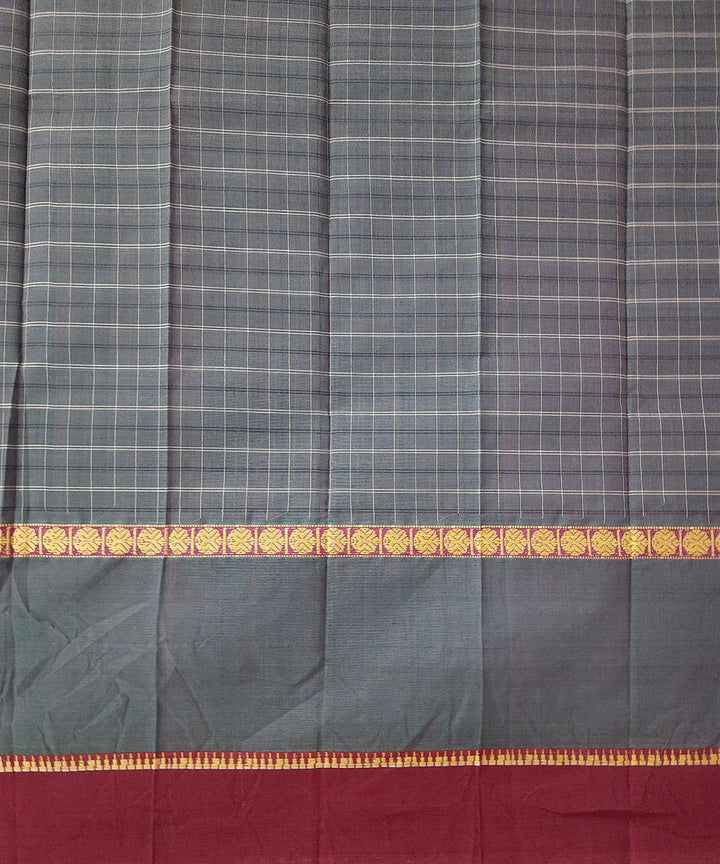 Dark grey handwoven cotton narayanpet saree