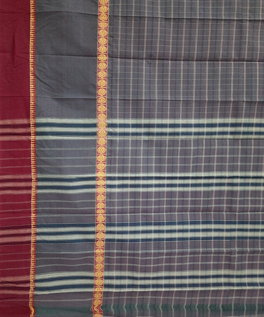 Dark grey handwoven cotton narayanpet saree