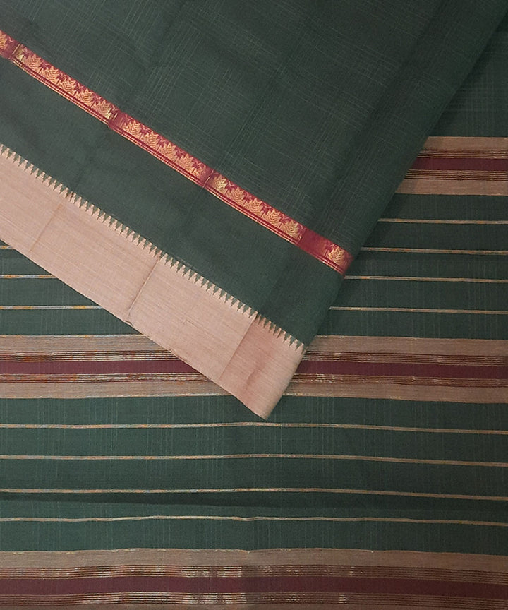 Dark green handwoven cotton narayanpet saree