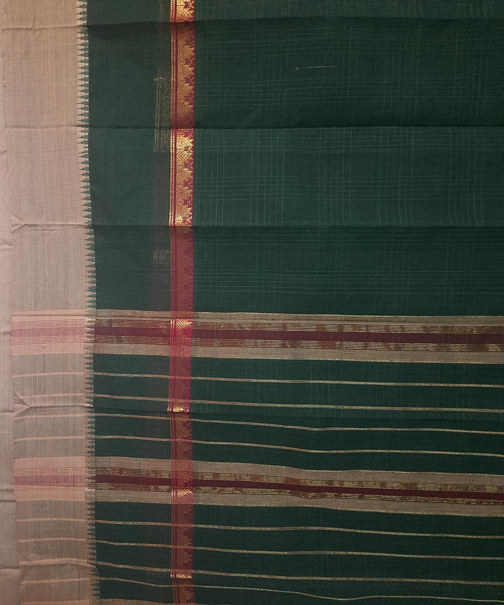 Dark green handwoven cotton narayanpet saree