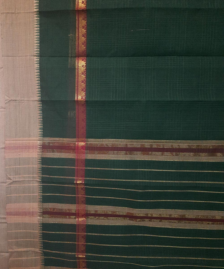 Dark green handwoven cotton narayanpet saree